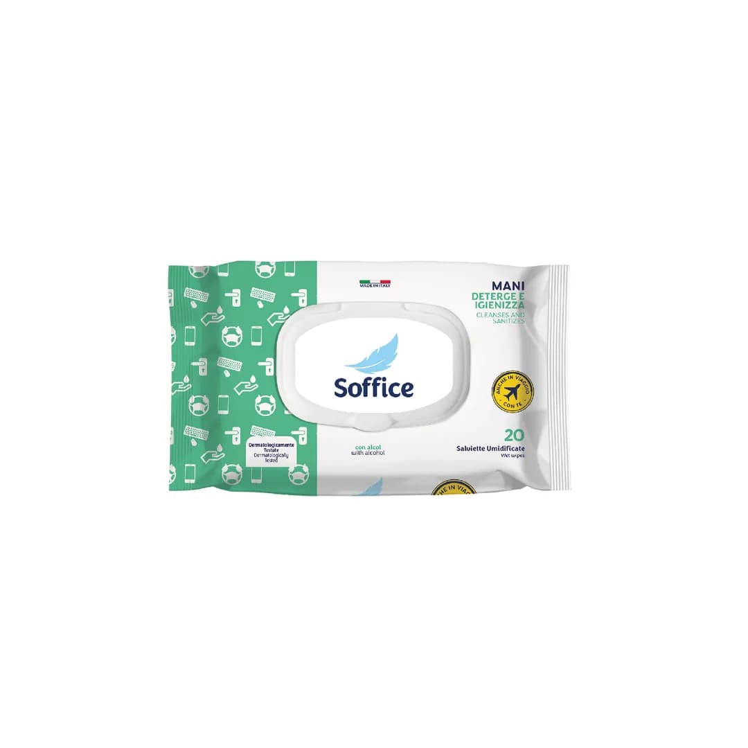 SALVIETTE DETERGENTI IGIENIZZANTI MANI - 20 PZ