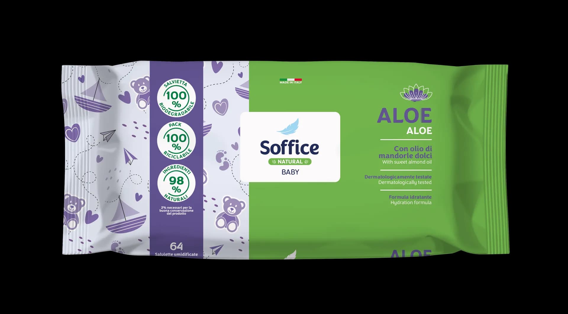 SALVIETTE UMIDIFICATE NATURAL BABY - ALOE - 64 PZ